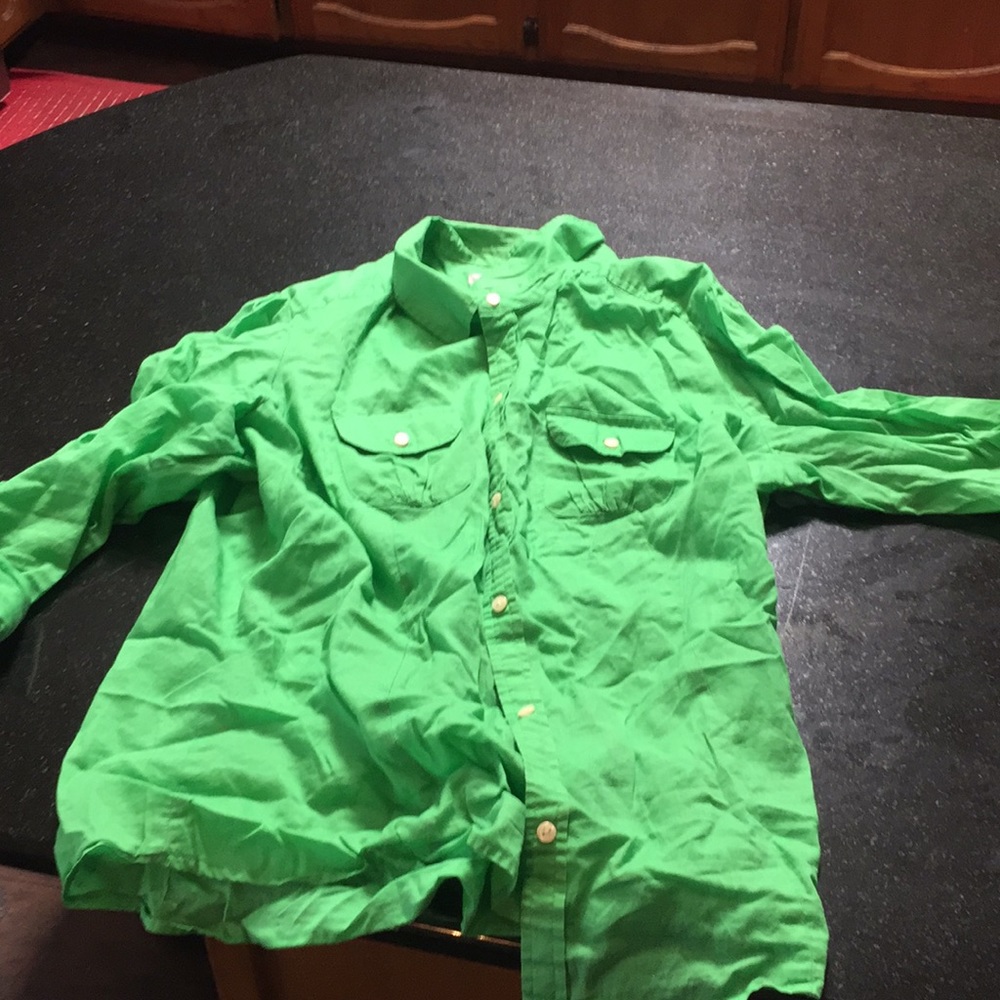 Green button up with long or 3/4 sleeves